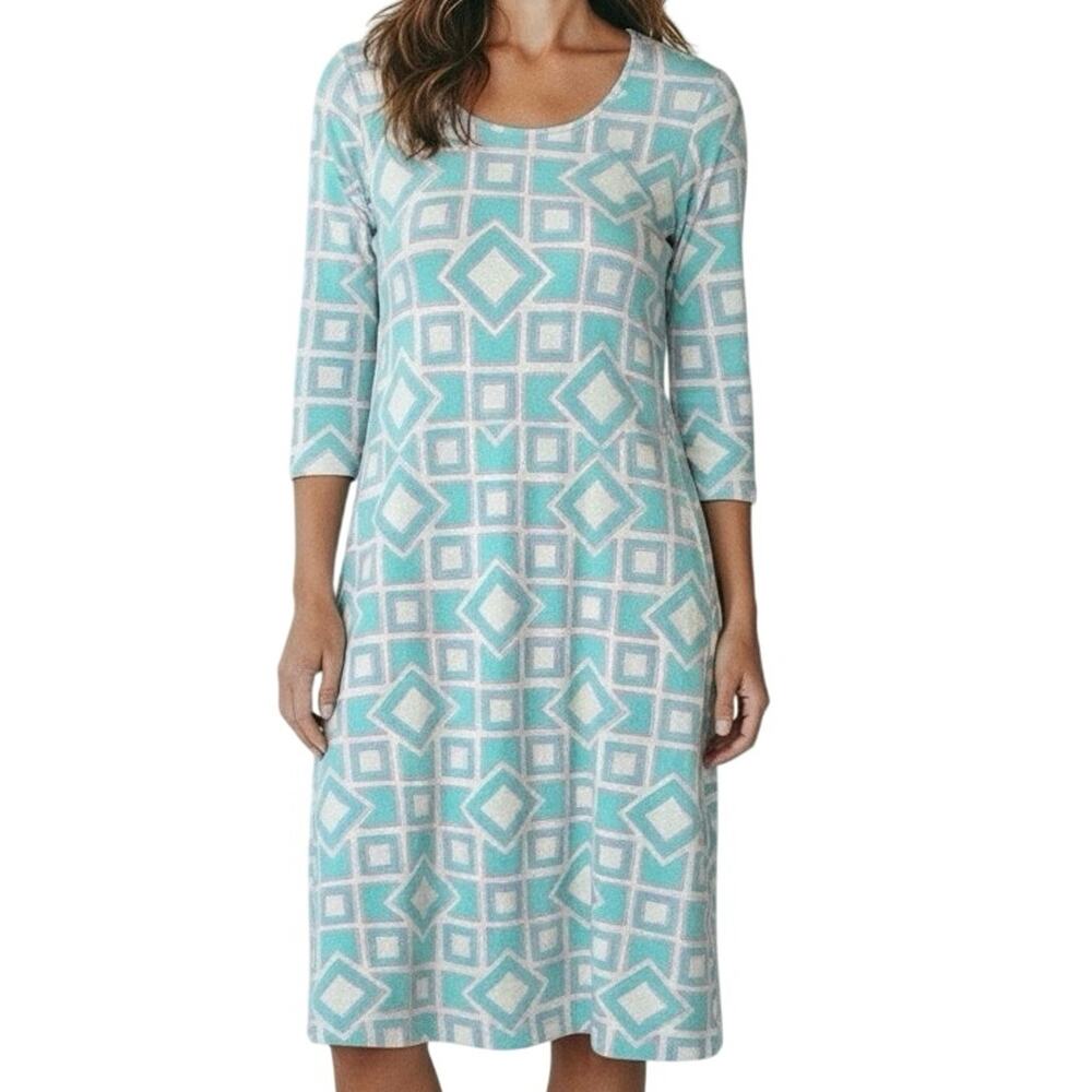Mahi Gold Bimini Palm Beach Dress Teal Pink Size Small Geometric Print Coastal